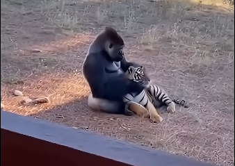 W0305002 A gorilla mothers love for a tiger cub (Part 2)